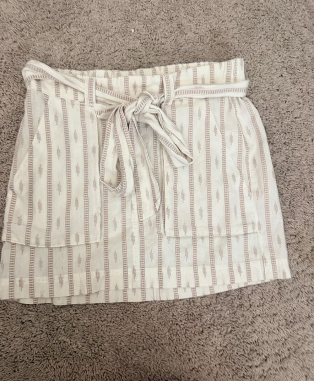Old Navy Womens Striped Tie Waist Skort Skirt Shorts Belted Off White Small S